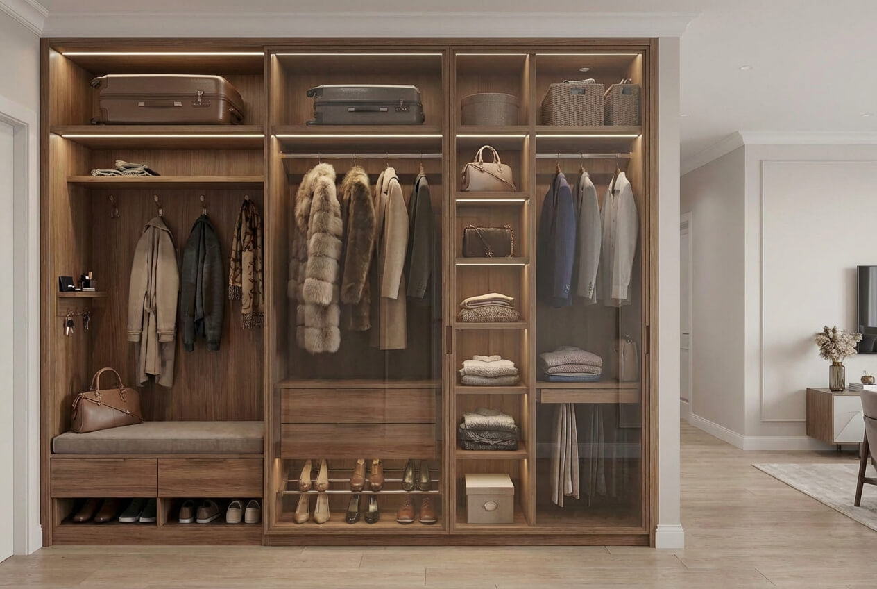 Угловая гардеробная в спальне